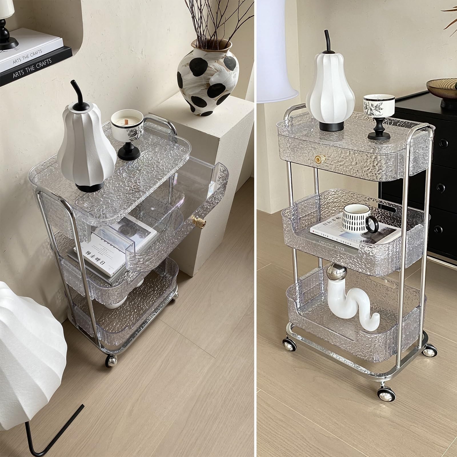 Amazon.co.jp: キッチンワゴン 透明アクリル 引き出し付き 多機能収納