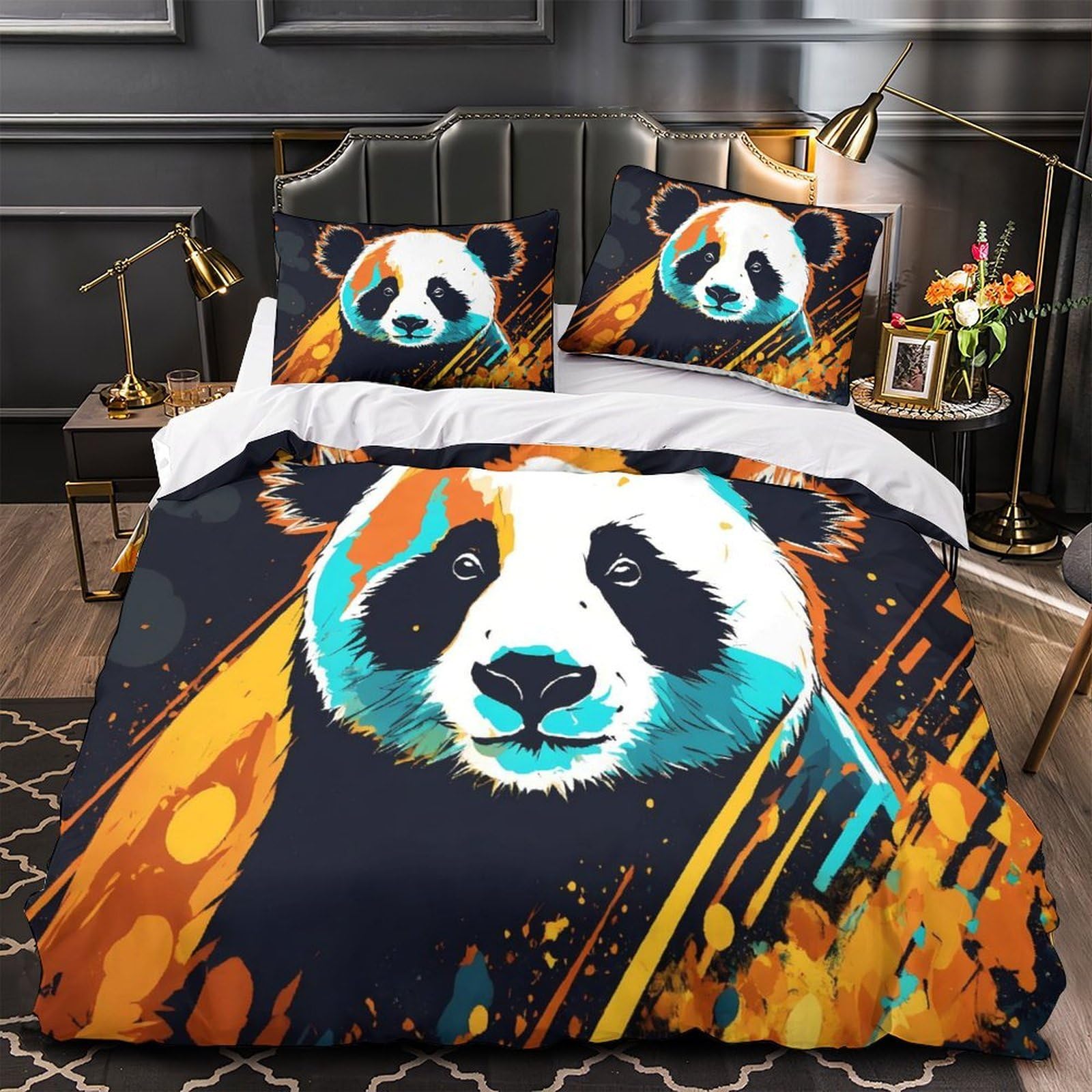 Housse de Couette Panda 3D en Microfibre Hypoallergénique 140x200 Lit Simple