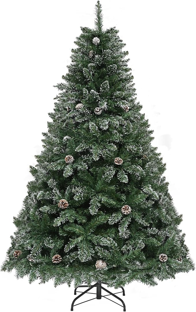 YITAHOME Árbol de Navidad Artificial de 6 pies con piñas de Pino, árbol de Navidad Flocado de Nieve con 880 Puntas, Soporte de Metal Plegable y Marco de Metal, árbol de Navidad desplegable fácil de