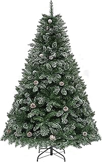 YITAHOME 6ft Artificial Christmas Tree with Pine Cones, Snow Flocked Christmas Tree with 880 Tips, Foldable Metal Stand & Metal Frame, Easy Assembly Pops Up Christmas Tree for Home Party, 182 x Φ100cm