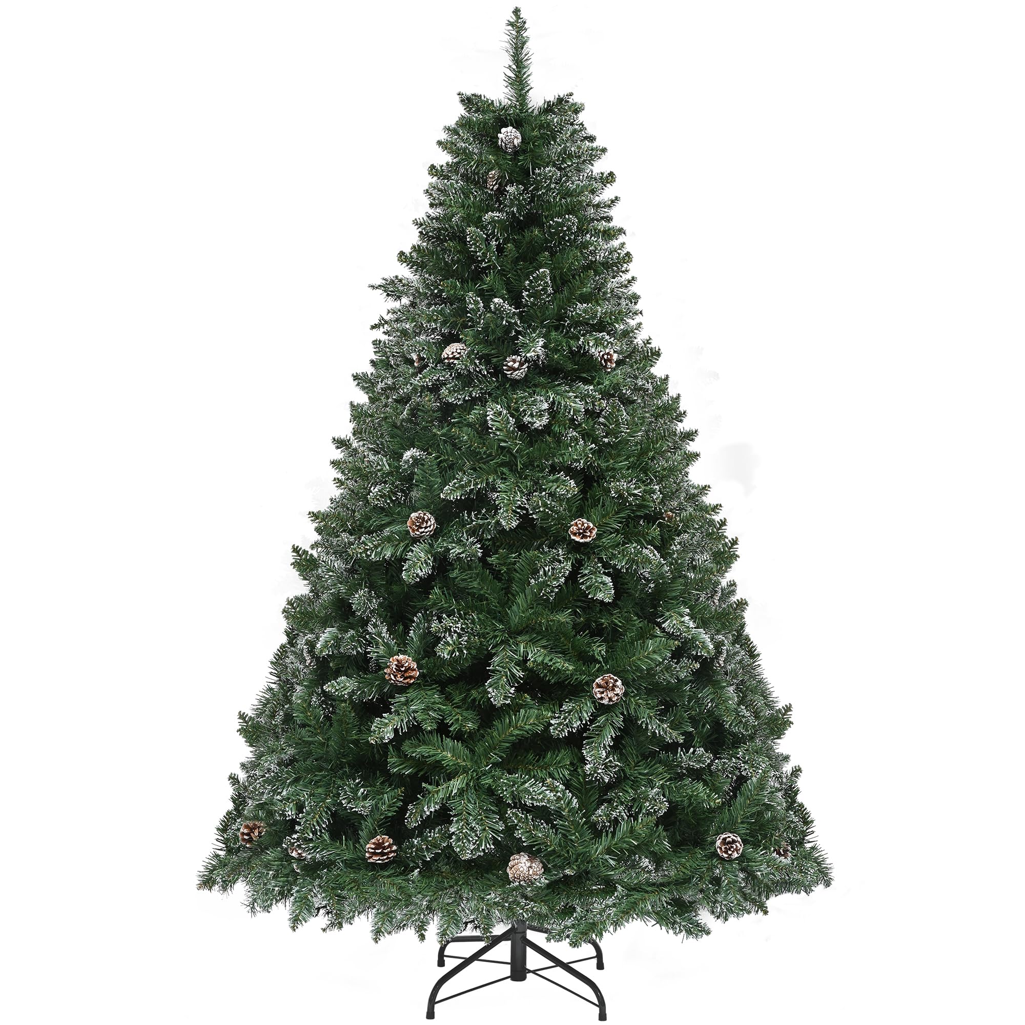 YITAHOME 182cm Künstlicher Weihnachtsbaum mit Schnee & Kiefernzapfen, ca. 880 Spitzen, Naturgetreu Tannenbaum mit Metallständer & Klappsystem, Schnellaufbau für Zuhause Geschäfte, 182 x Φ105cm