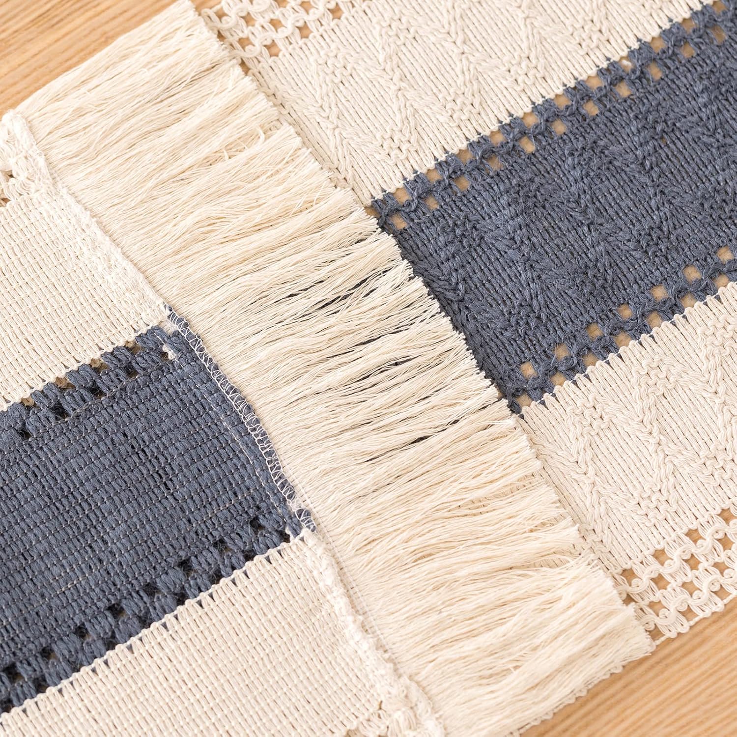 KadyHoom Farmhouse Table Runner 72 Inches Long, Navy Blue Table Runner for Farmhouse Decor, Boho Table Runner with Tassel for Holiday/Wedding/Party/Farmhouse/Kitchen/Dining Modern Table Decor