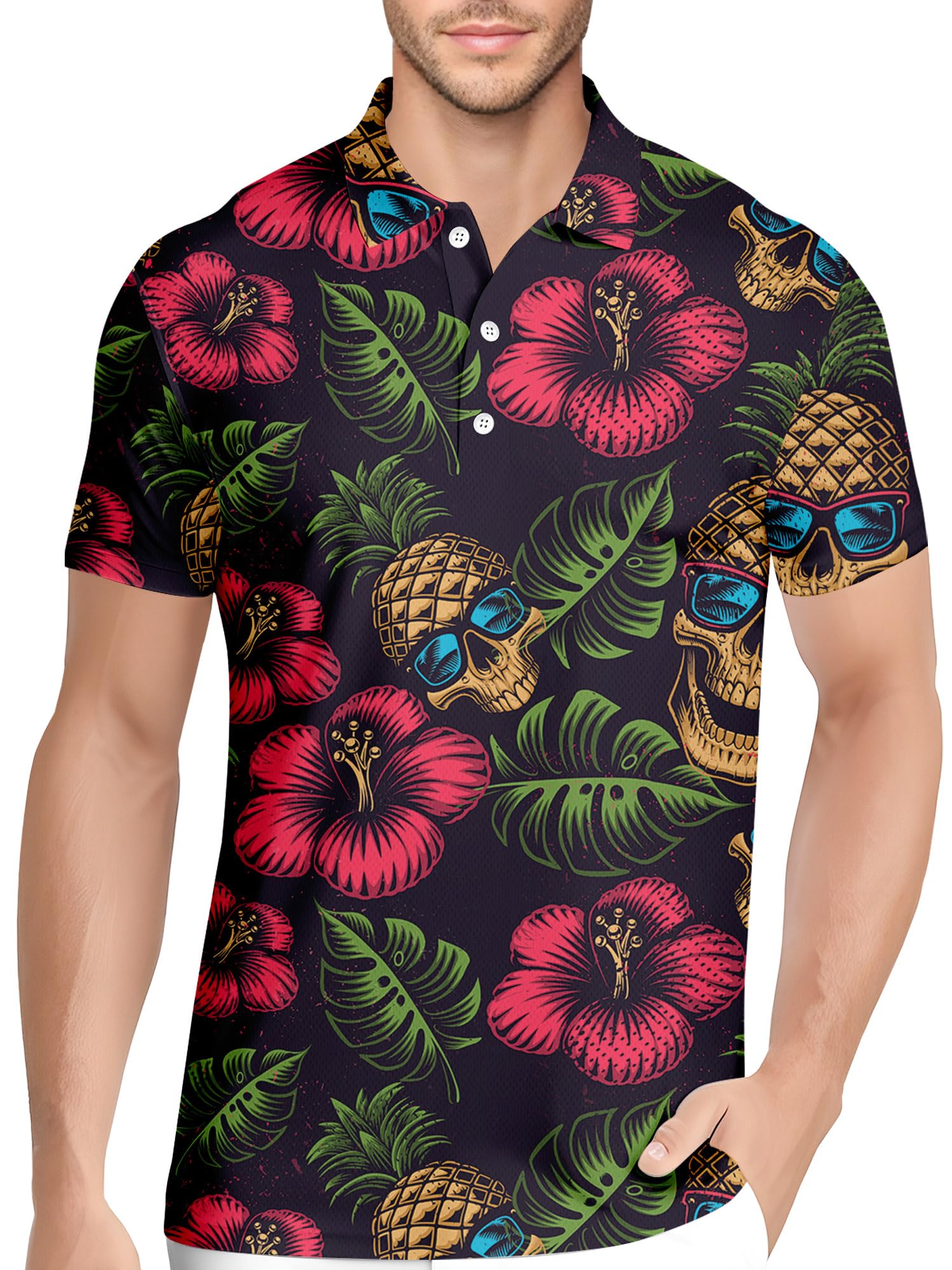 HIVICHI Funny Golf Shirts for Men Crazy Printed Pattern Colorful Wild Novelty Performance Moisture Wicking Mens Polo Shirt, Aop-polo-12692, Medium