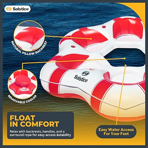 Miniatura 7 de SOLSTICE Super Chill - Tubo flotante inflable para 6 personas con portavasos, enfriador, parte inferior de malla, respaldo, asas de agarre para