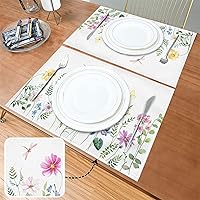 Vista 4 de Juego de 4 manteles individuales de tela de lino de algodón y lino para primavera y verano, antideslizantes, resistentes al calor, cuadrados, Flor a