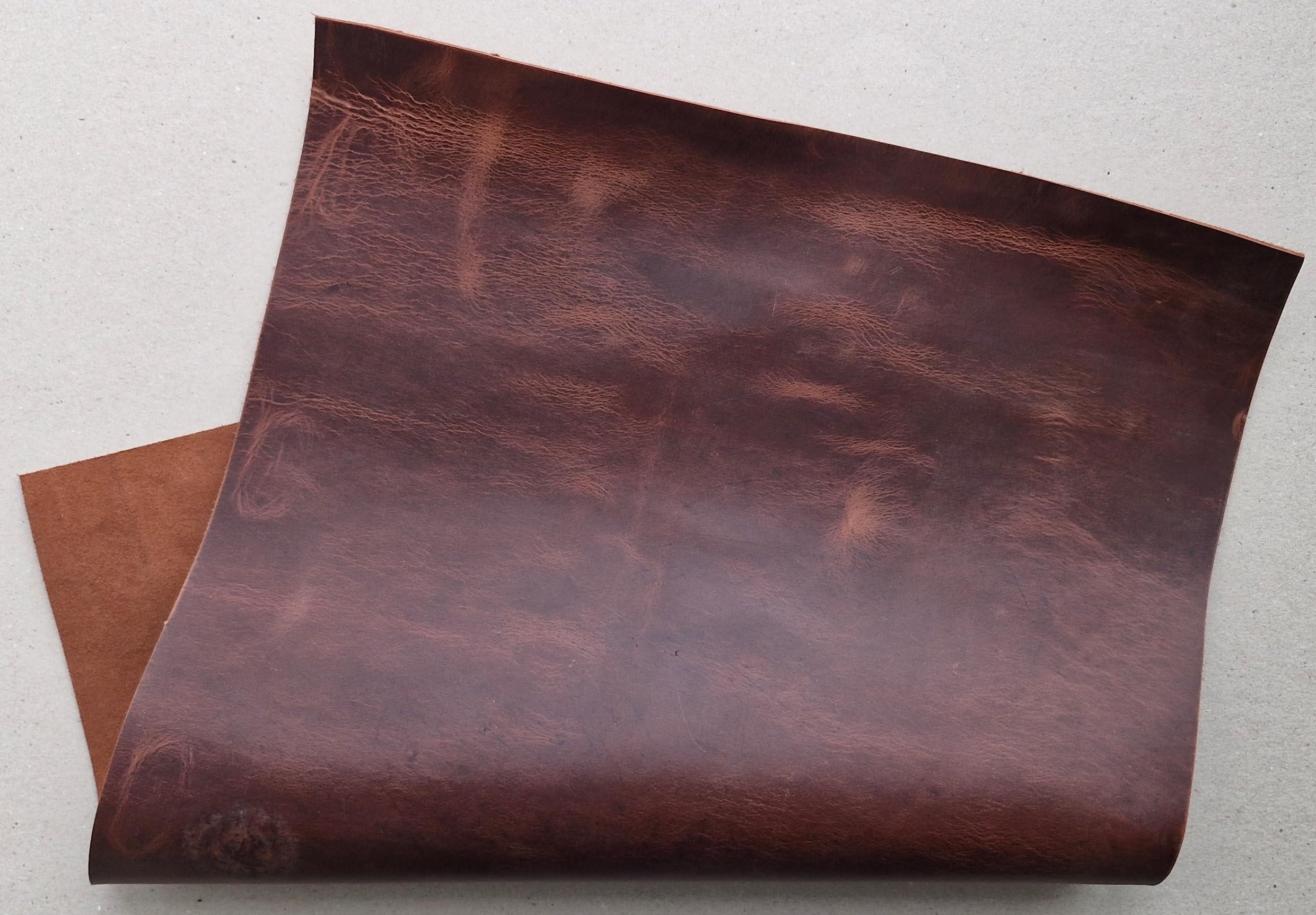 Cuir de vachette - 1,7 mm d'épaisseur - Pull-Up Crazy Horse - Feuilles en cuir véritable pour travaux manuels (3, cognac marron, A4 (210 x 297 mm)