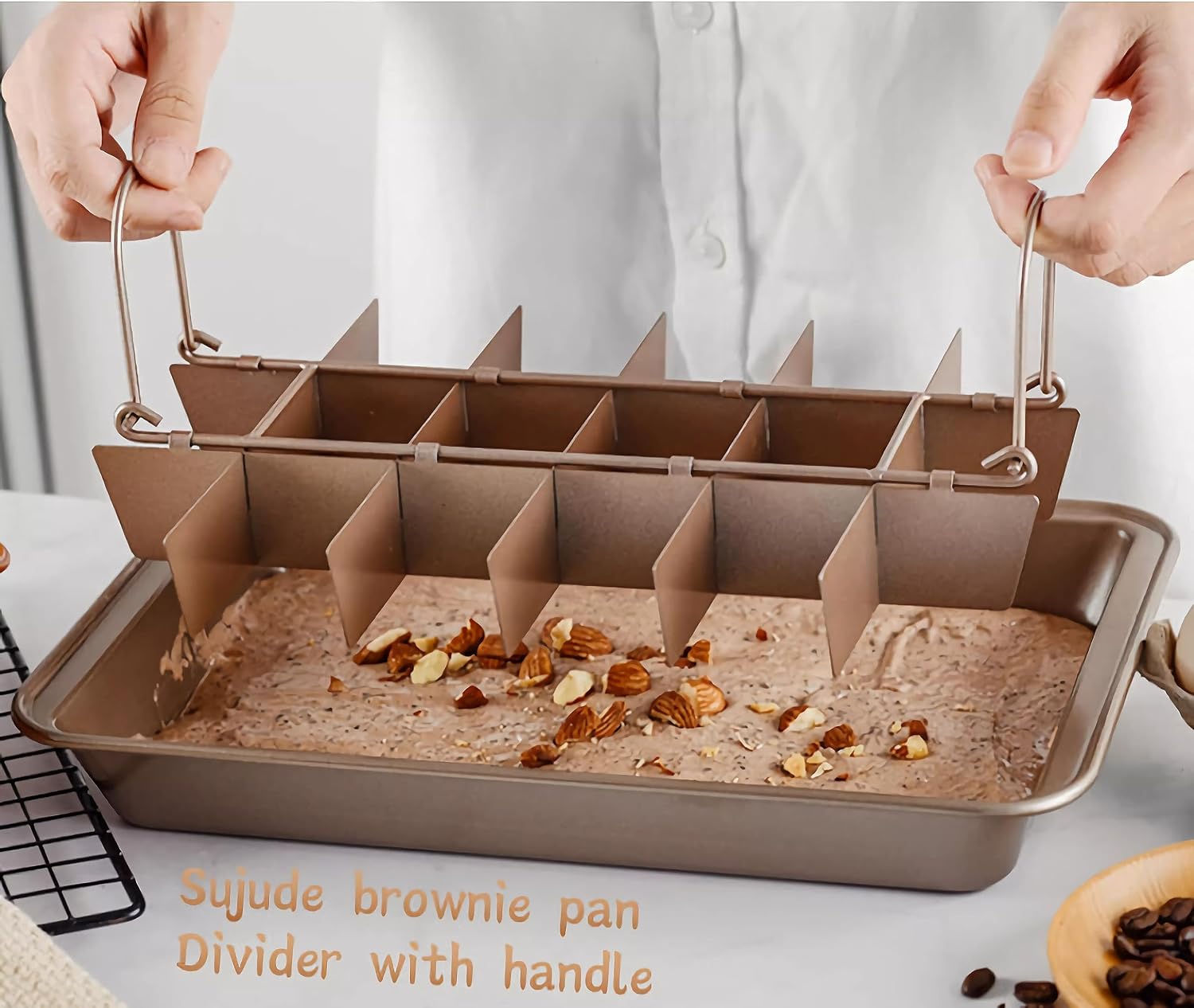 KNC Brownie Pan with Divider, Non-Stick Carbon Steel Cake Pans for Oven Baking,18 Pre-Cut Square Molds for Cupcakes Fudge,Muffin,Chocolate&Brownie Bite