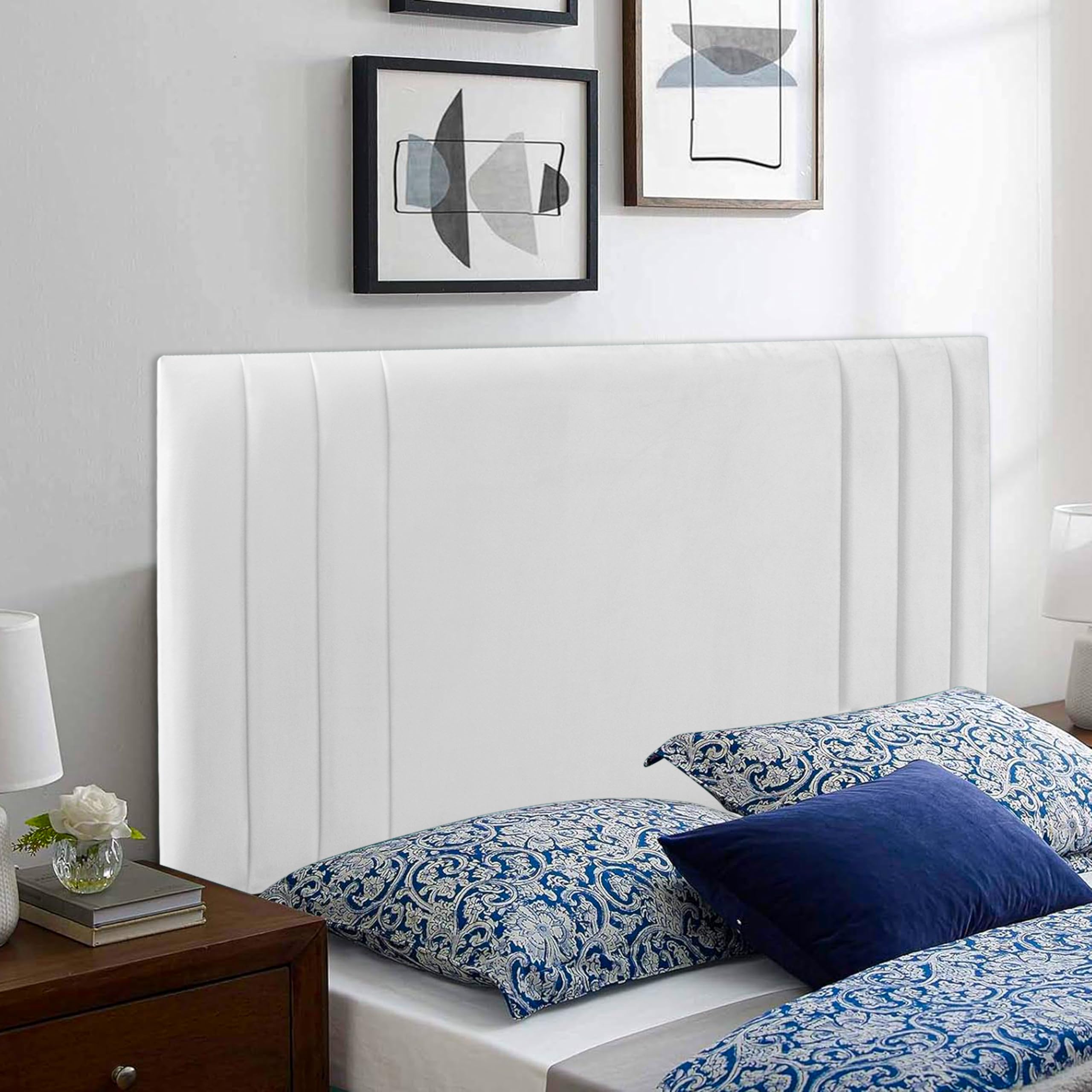 HB-1 Headboards for Beds – Rio 24'' Divan Bed Headboard – Headboards for Divan Beds, Bedroom & Hotel Furniture, Elegant Soft Plush Fabric Head Board (White Plush, 3FT Single)