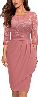 Women's Elegant Scoop Neck Glitter Sequin Lace Cocktail Party Dress