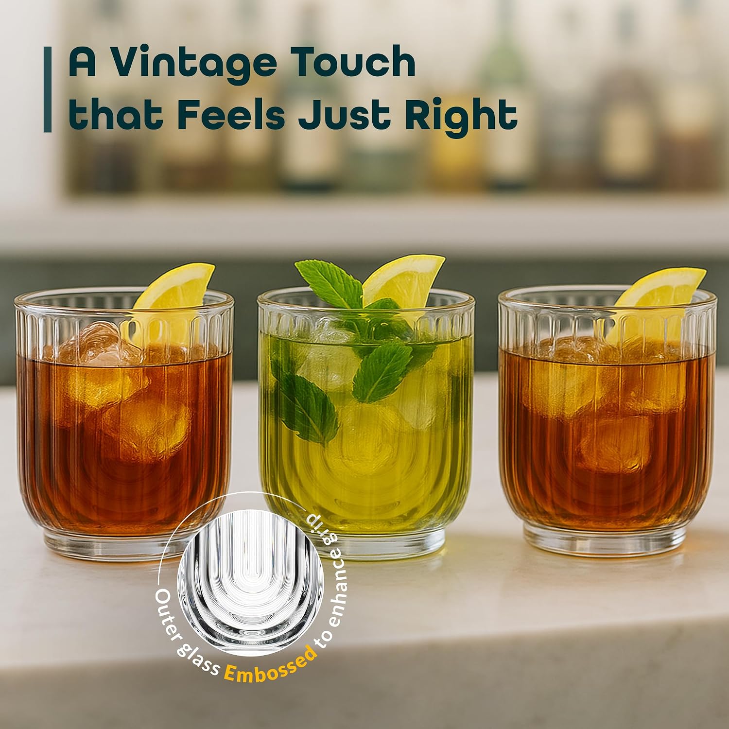 Glaver's Vintage Glassware Art Deco Glasse Ribbed Drinking Glasses U-Shape Arch Design Colored Cocktail Kitchen Tumblers Everyday Dinner Decorative Party (Clear S/4 11oz) image 4