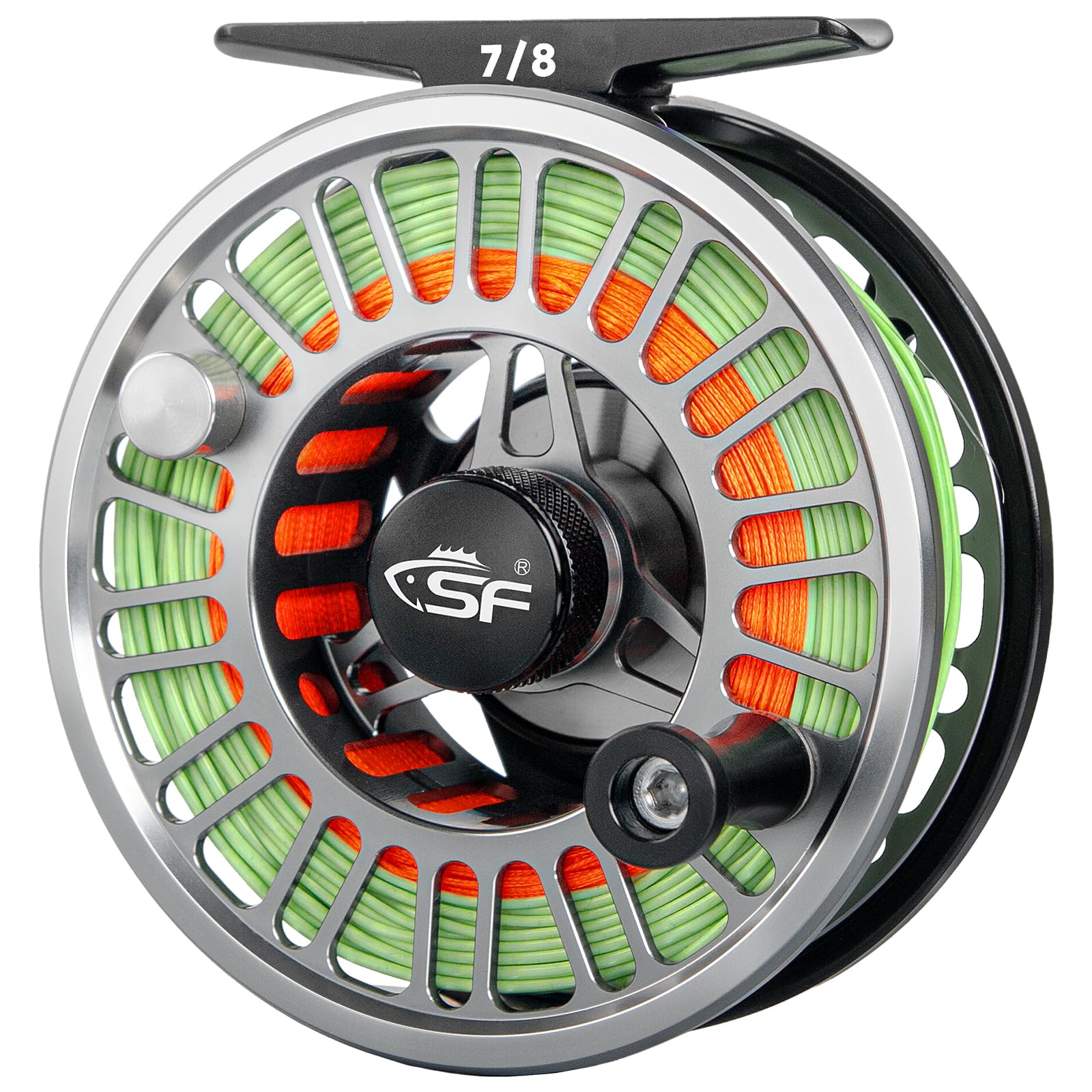 SF SF-003 Pro Fly Fishing Reel Pre-loaded Moss Green Fly Line Kit for Freshwater, CNC Machined, Mid Arbor Design, Smooth Drag System, Lightweight Aluminum Body, 7/8wt, Gunmetal Gray & Black