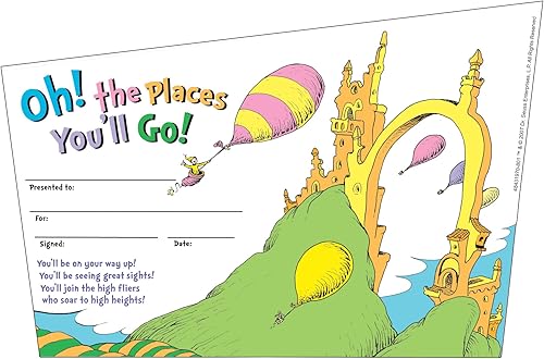 Eureka Regreso a la escuela Dr. Seuss, Premios de reconocimiento 'Oh, The Places you'll go' para niños, 36 piezas. 8.5 pulgadas de ancho x 5.5