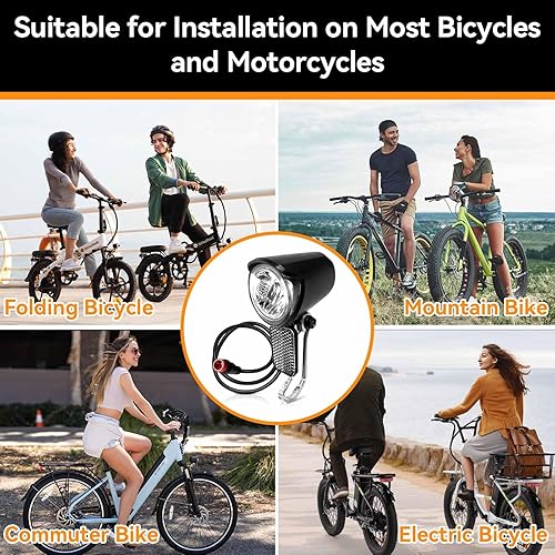 Miniatura 8 de Faro eléctrico para bicicleta, compatible con 12 V-60 V, conector impermeable de 2 pines, luz delantera de bicicleta eléctrica, luz frontal LED para