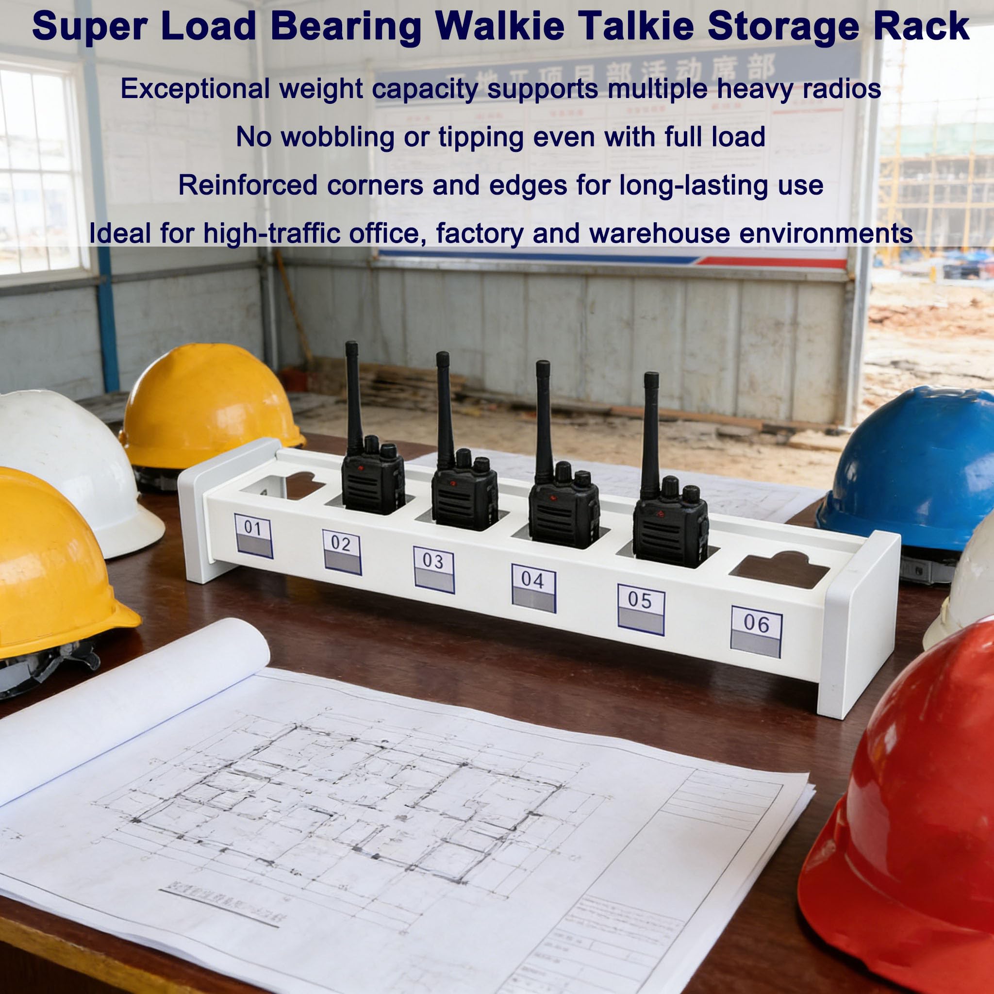 Generico Porta Walkie Talkie Supporto Radio Bidirezionale, Rack Radio Bidirezionale Acciaio-Legno Robusto, Stazione di Ricarica Walkie Talkie da Scrivania con Gestione Cavi Nascosta