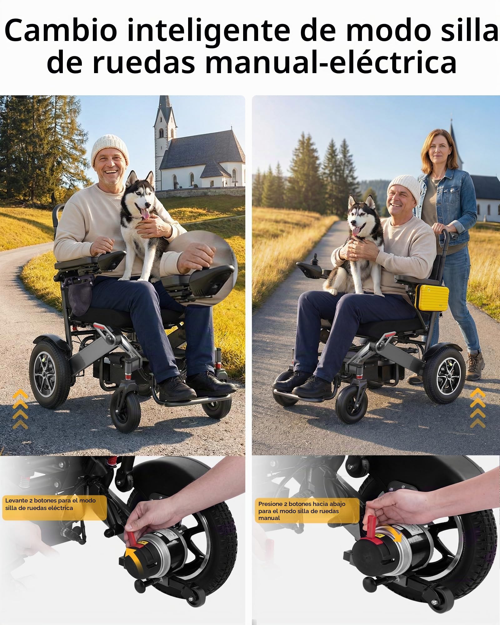 Silla de Ruedas Eléctrica Plegable 182 kg, Autonomía 48 km, Silla de Ruedas Eléctrica con Batería 25 Ah, SSilla de Ruedas Eléctrica para Adultos con Ruedas Inflables 32 cm para Exterior/Compras