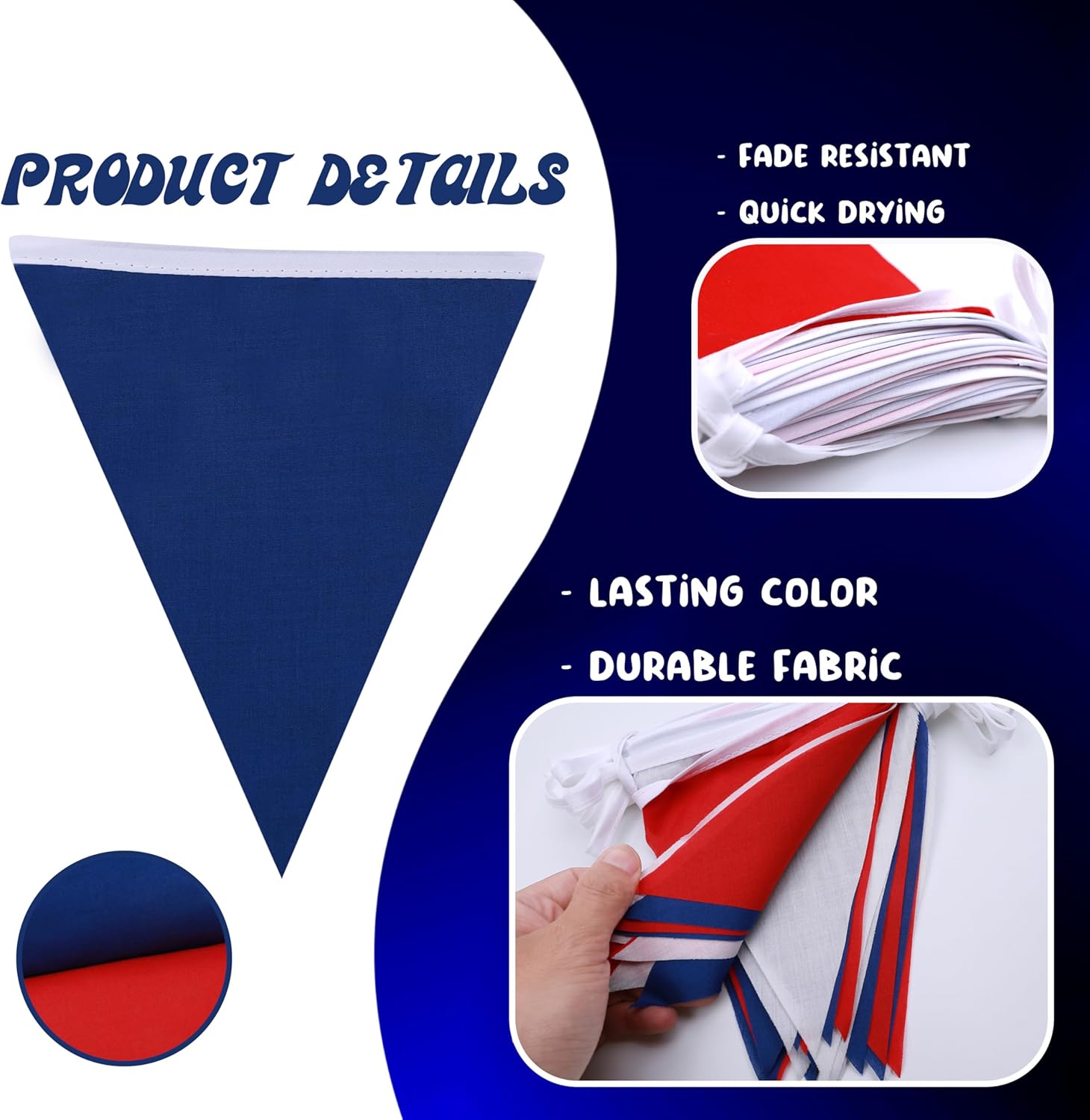 33 ft Pennant Banner Flags,Flag Triangle Bunting Garland Decor，for Fourth of July,Wedding,Birthday Party,Baby Shower,Graduation,Golf Party Decor (Blue White Red Independence Day Banner Decor)