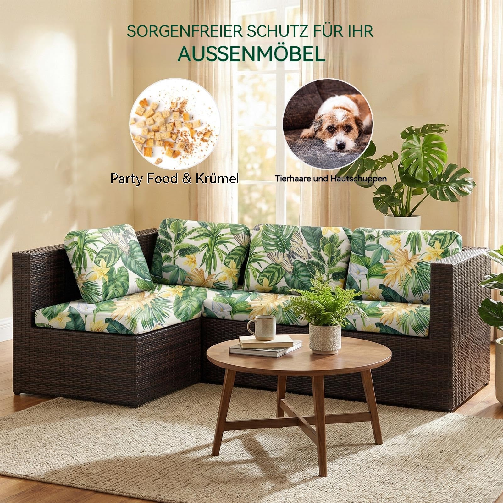 LiveGo Stretch-Sofa-Kissenbezug, Ersatz-Kissenbezug für Terrassenmöbel, Couch-Schonbezüge, Stuhl-Sitzbezug, weicher Flexibilitätsschutz (8, grüne Blätter)