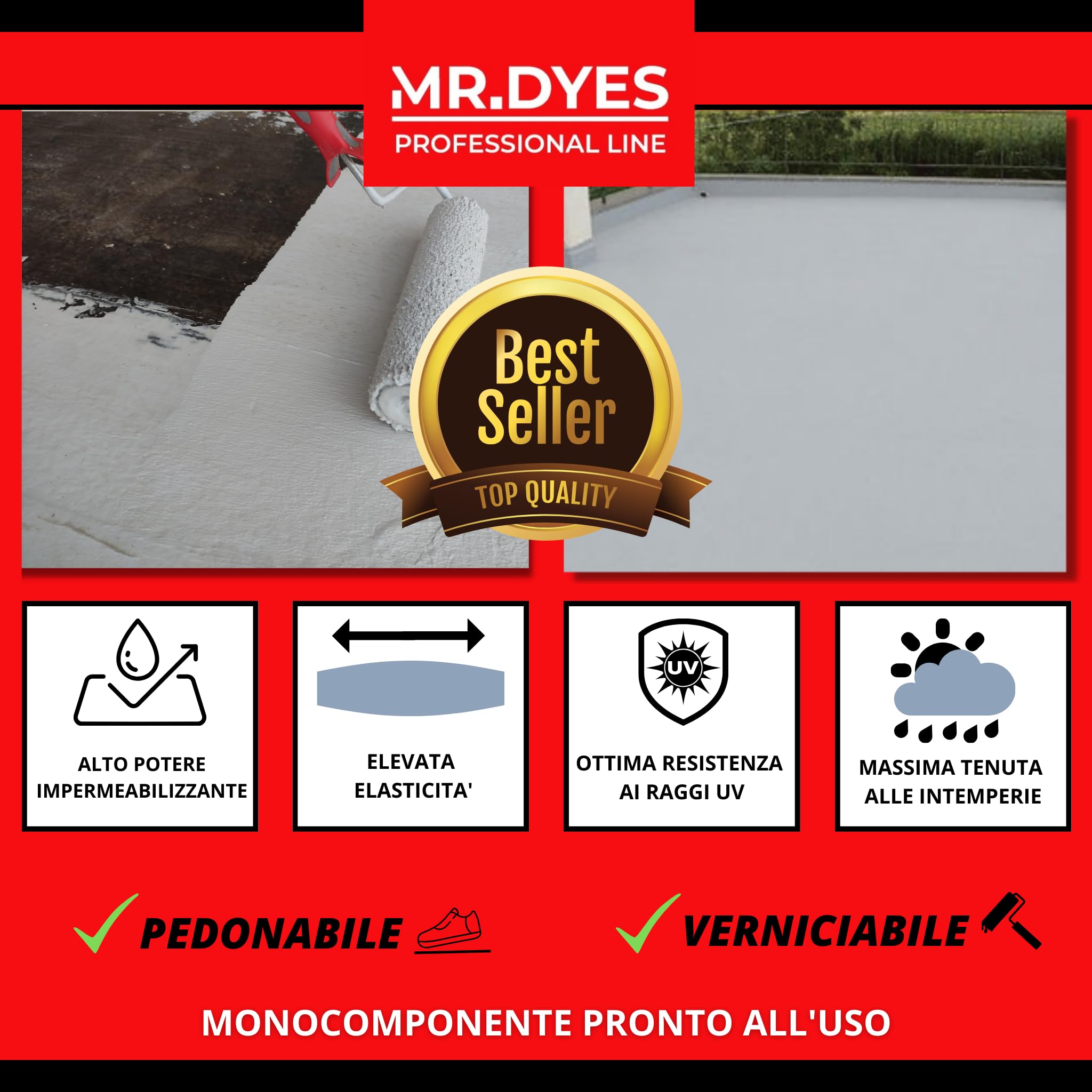 FIBERDYES Guaina Liquida Fibrorinforzata Impermeabilizzante Monocomponente, Gomma Liquida, Membrana Impermeabilizzante, Vari Colori, Formati 1 Kg, 6 Kg, 20 Kg. (20 KG, GRIGIO)