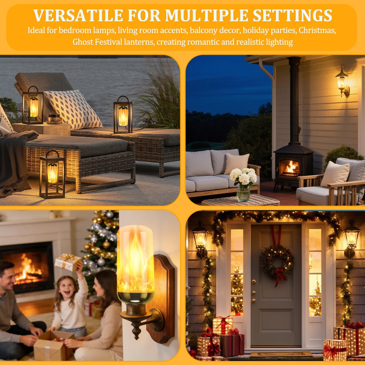 Gen2 Flame Core Led Light Bulbs, 4 Modes Flickering Light, E26 Base, Realistic Flame Effect, Built-In Gravity Sensor, Reversible Flickering Effect, Suitable For Indoor & Outdoor And Party Decoration,2