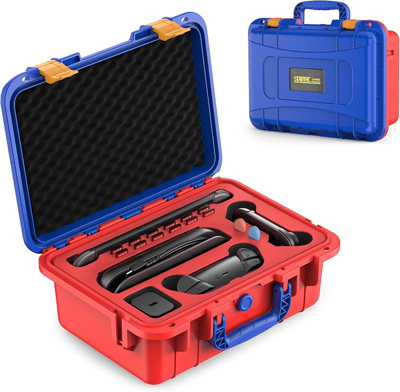 STARTRC GAMES Estuche rígido de transporte para Nintendo Switch 2, Estuche rígido de viaje profesional de lujo IP67 a prueba de agua, forro suave para controlador y accesorios Nintendo Switch 2 Console Pro (rojo y azul)