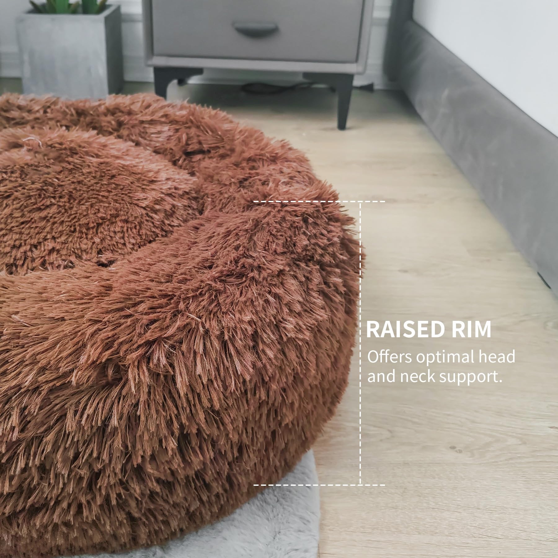 Cama calmante de lujo para perros y gatos pequeños y medianos, cama redonda de piel sintética acogedora, cálida, suave, esponjosa, de piel sintética, tamaños de 24 pulgadas, cama para cachorros