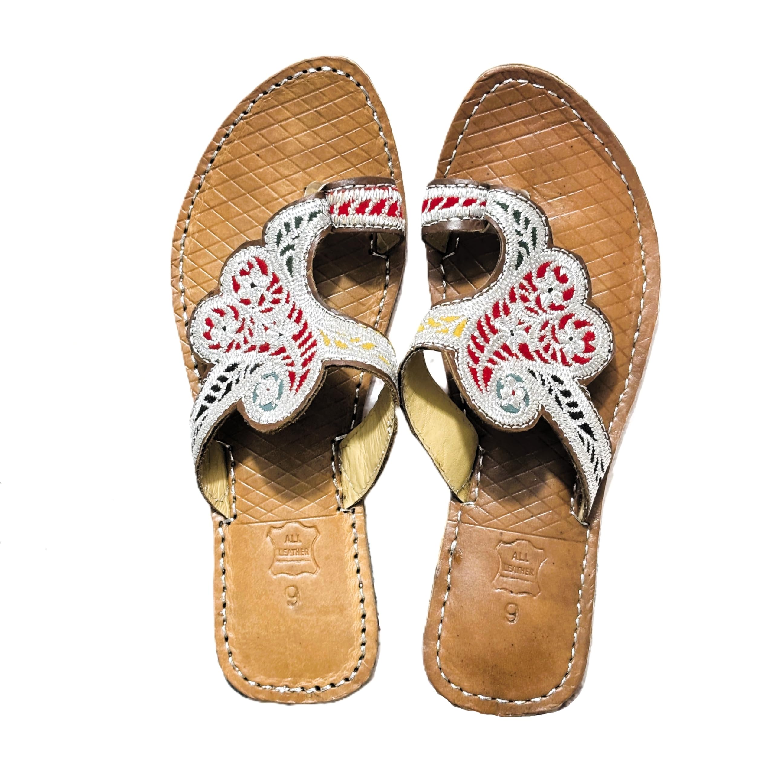 Designer Kohlapuri Style Kasoori Chappal for Women, Pure Leather, Tilla Zari Hand Work (Silver Multicolour, UK Footwear Size System, Adult, Women, Numeric, Medium, 6)-image-13