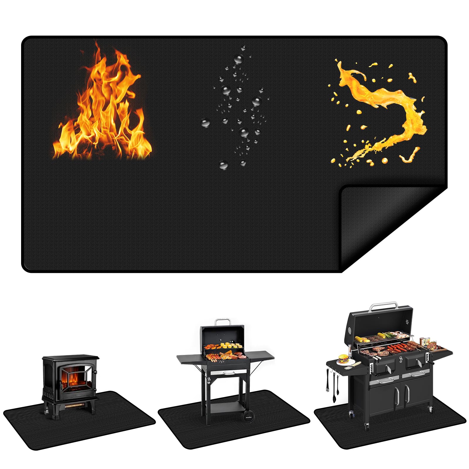 Große Grillmatte für Gasgrill 180x100CM, Doppelseitige Feuerfeste Unterlage, Teppich Klein Schützt Terrasse vor Fettspritzern, Outdoor BBQ Bodenmatte