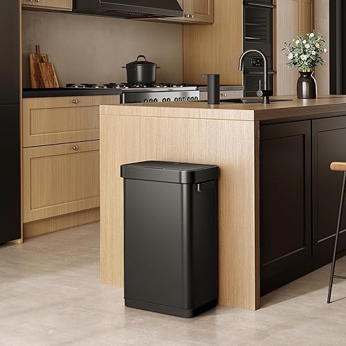 Miniatura 2 de EKO Deluxe Mirage-T - Bote de basura rectangular sin contacto con sensor de movimiento de 50 litros/13.2 galones, acabado de acero inoxidable negro