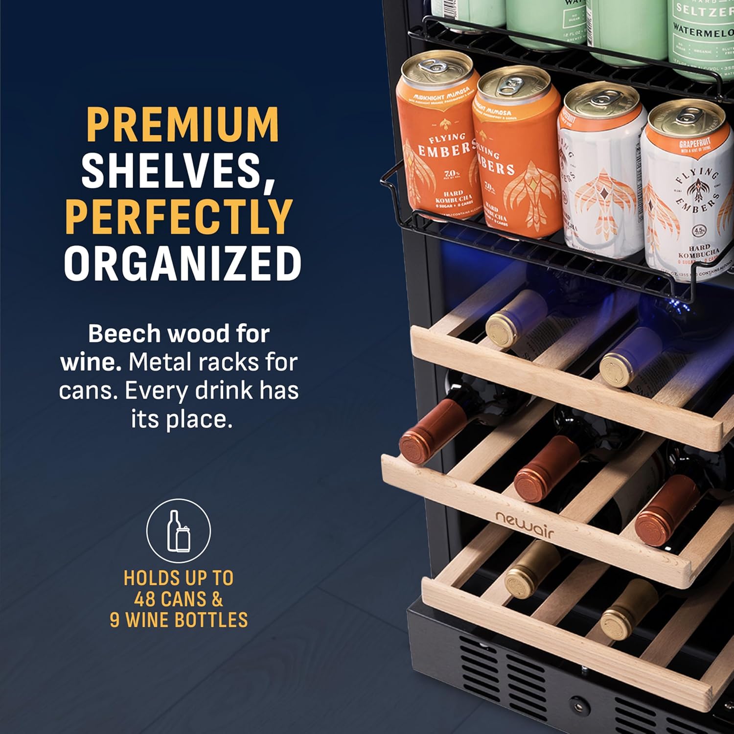 NewAir 15 inch wine and beverage refrigerator premium shelves