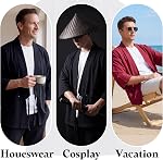 Haseil Kimono Cardigan Vestes japonaises Casual Cotton ouvert devant Linge léger Yukata pour homme