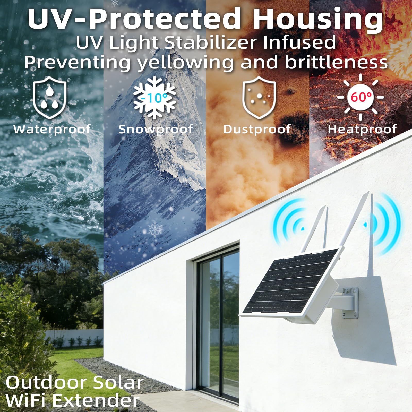 Repeteur WiFi Solaire Batterie Exterieur sans Fil, Puissant Amplificateur WiFi Couvre100-mètres, Outdoor répéteur WiFi Extender 2.4Ghz 300Mbps, Idéal pour Les Grands Espaces éloignés
