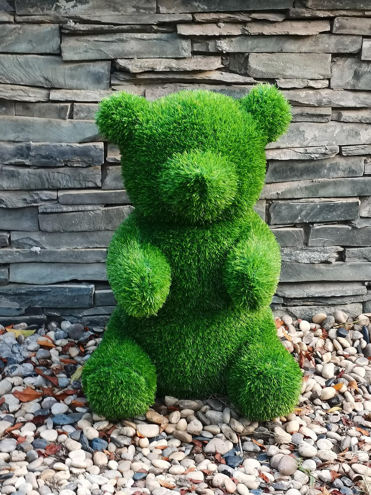 Innovative opere d'arte statuette in erba artificiale coniglietto orso cane decorazione giardino (orsacchiotto, 35 cm)