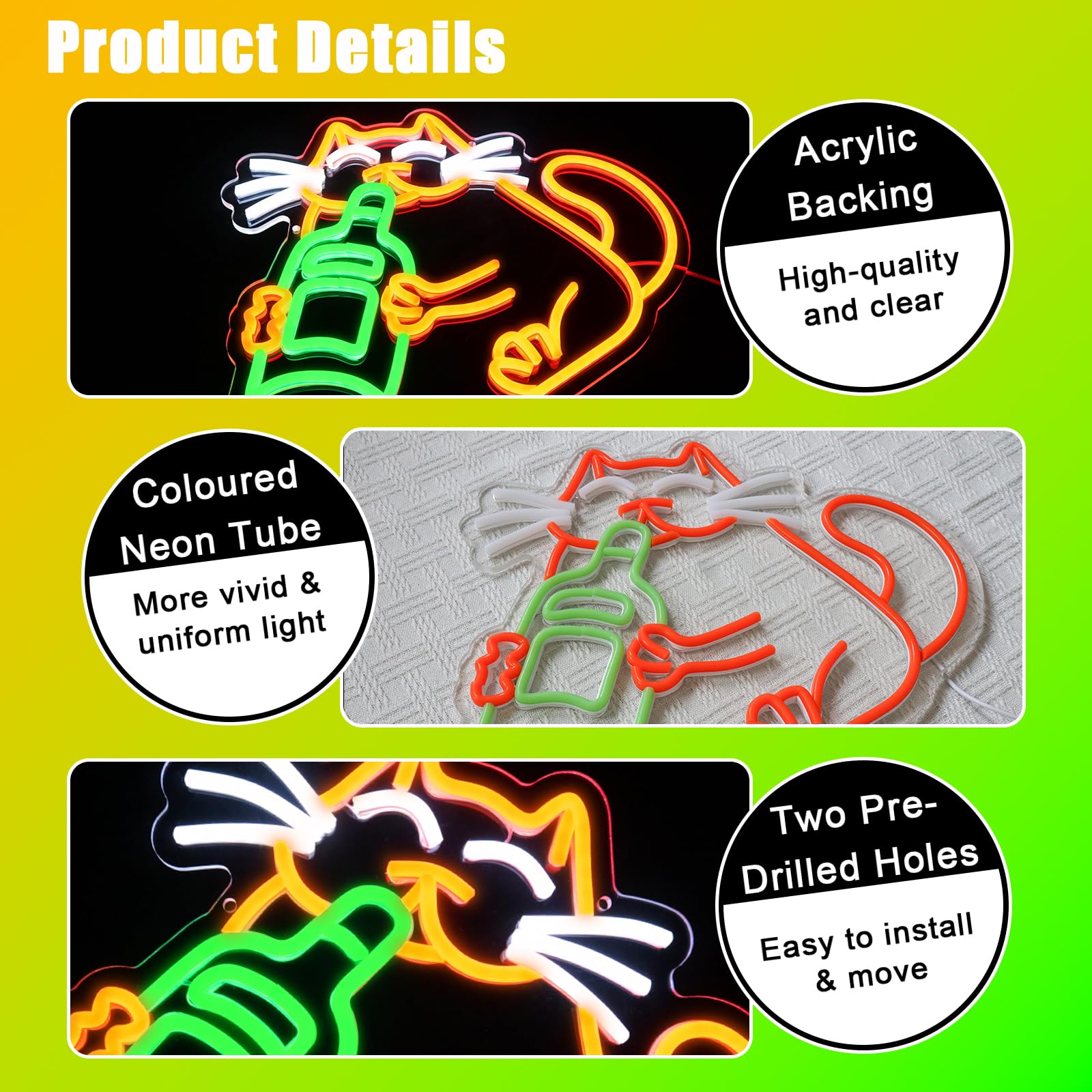 Pannello luminoso al neon a forma di gatto della birra - Decorazione da parete divertente per bar, camera da letto, grotta dell'uomo, casa, area gioco, festa per amici - Acrilico, 39 x 31 cm