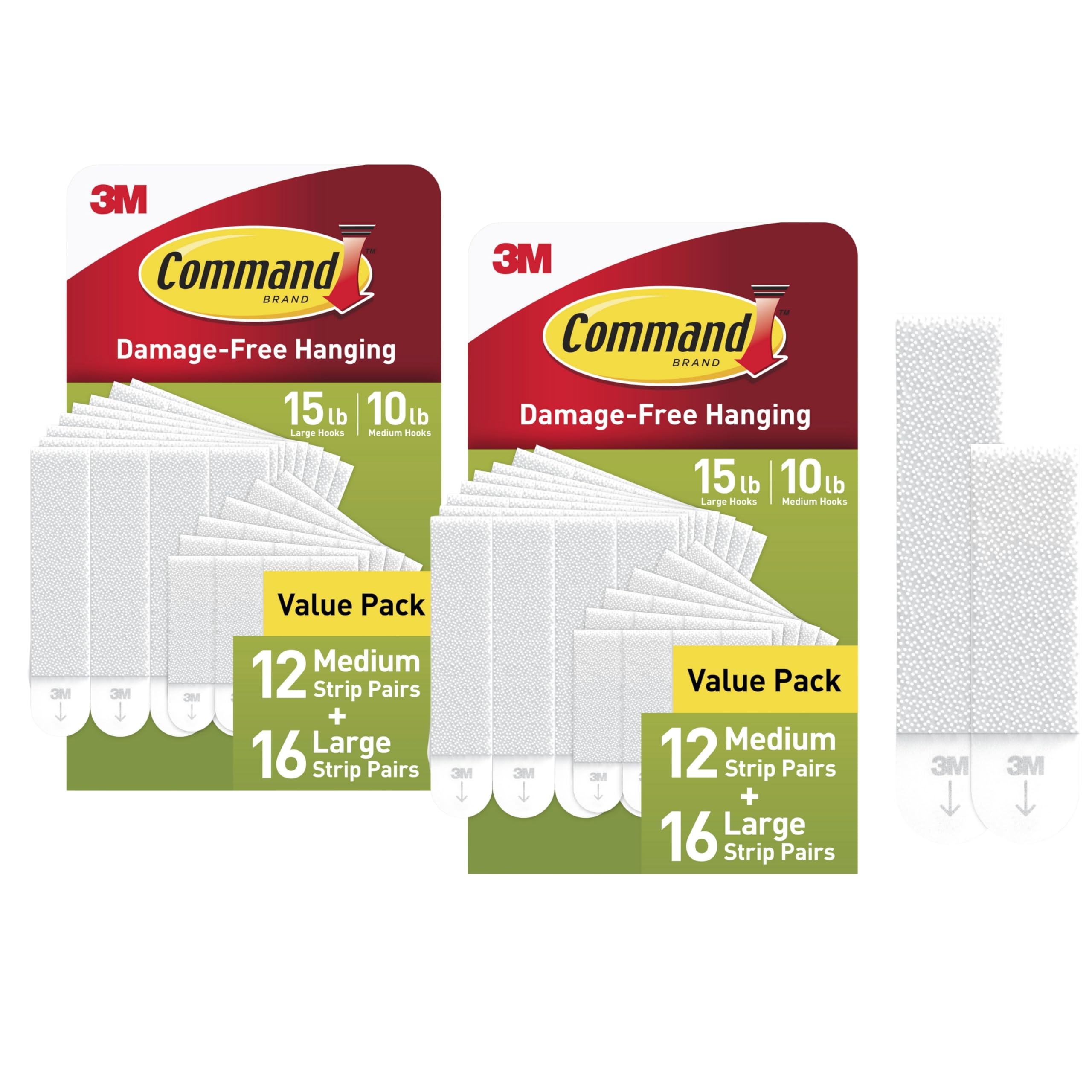 Command 15 lb & 10 lb Large and Medium Picture Hanging Strips, 2 Pack (56 Pairs / 112 Command Strips), Damage Free Hanging Picture Hangers, Great for Home Decor, White Adhesive