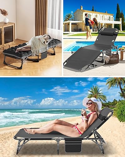 Miniatura 8 de ABORON Silla de salón para patio, cuna plegable para invitados para adultos, capacidad de 500LB de alta resistencia, cama extra portátil con colchón