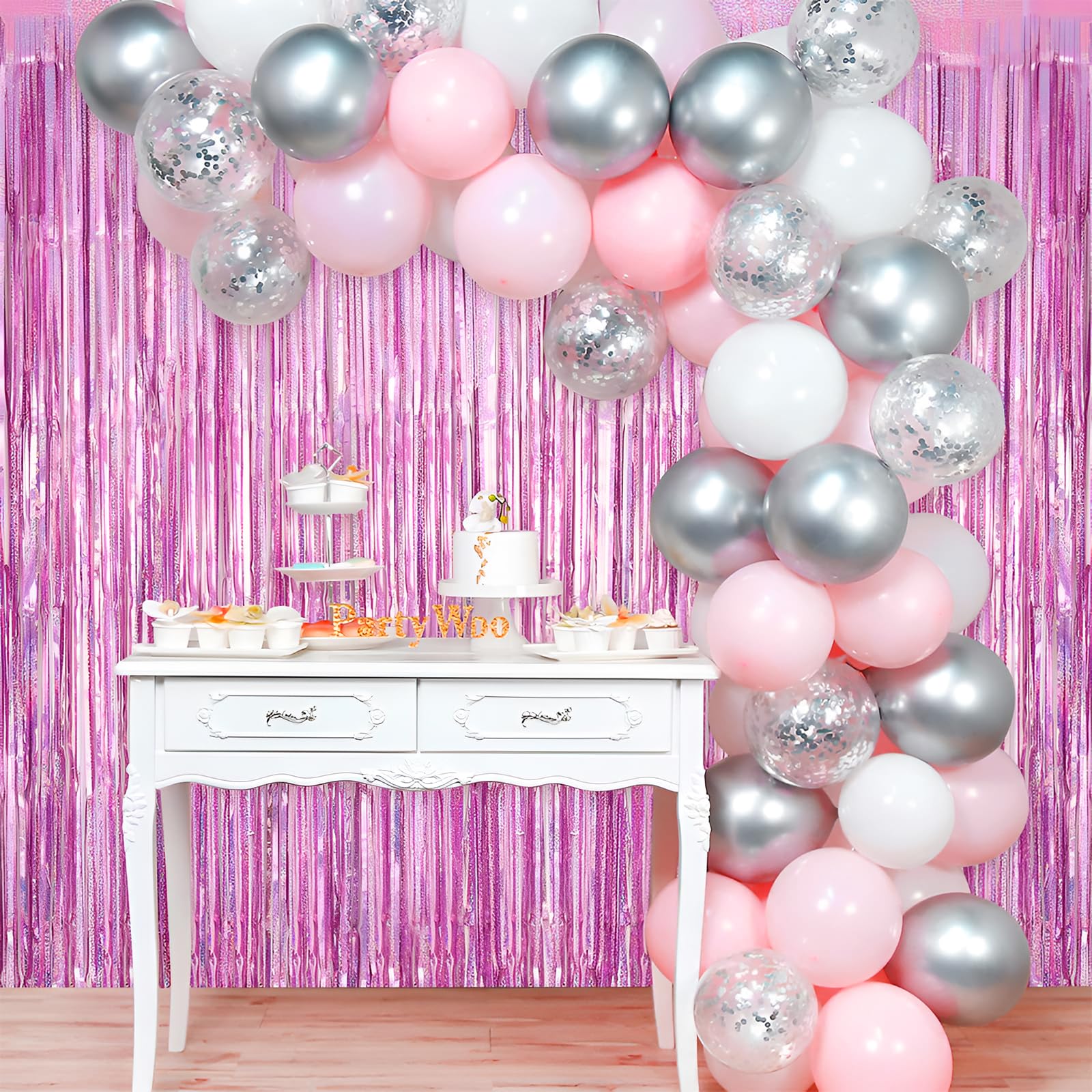 6 Pièces Rideau Anniversaire Rose 1mX2m Rideau Frange Scintillants Rideaux à Franges Rideaux Anniversaire pour le Nouvel An Soirée Disco Mur Photo Fête Mariage Décoration