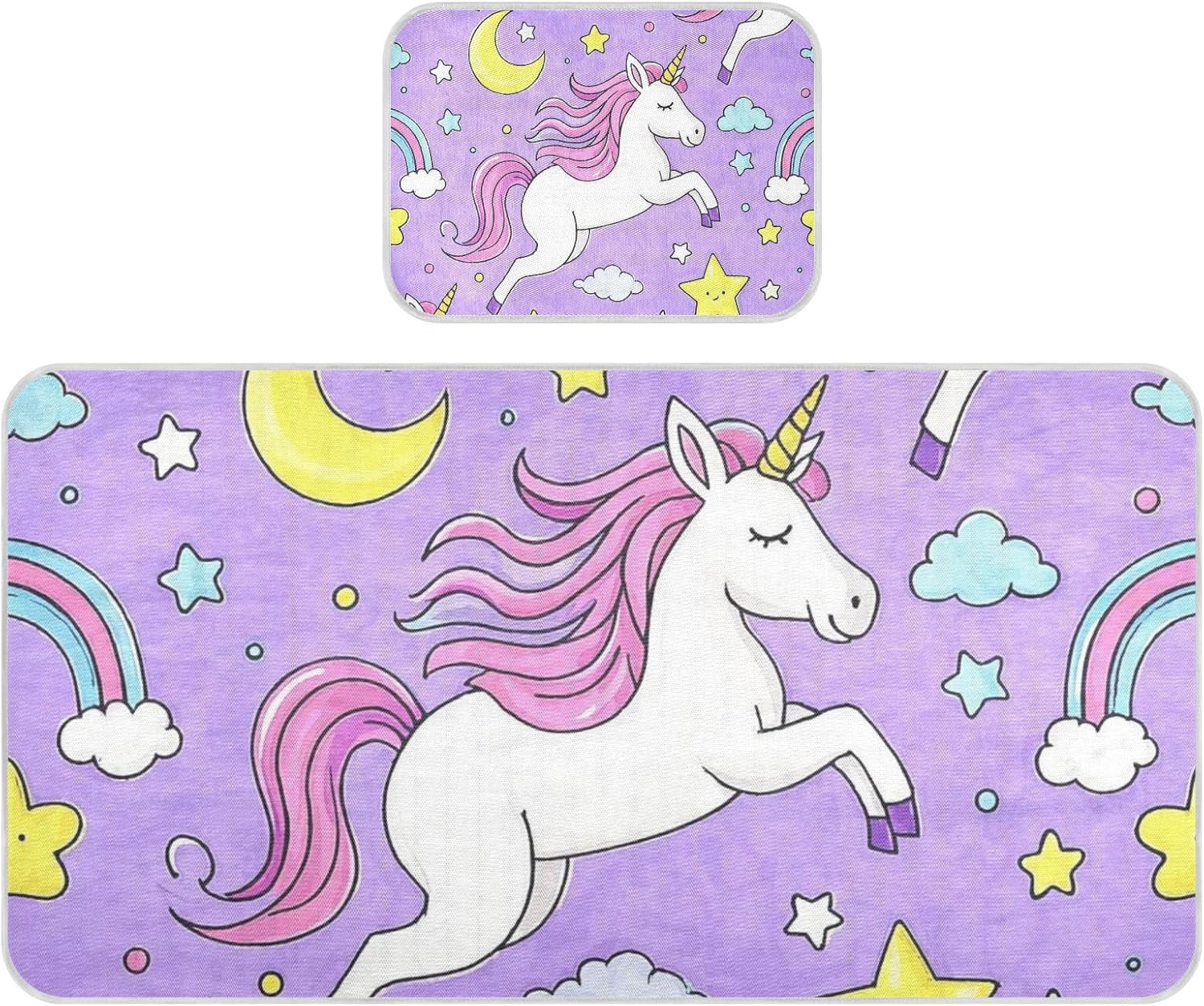 Cute Cartoon Unicorns Star Purple Peach Cooling Baby Mattress Cover 28" x 52" Absorbent Pads for beds for Baby&Toddler