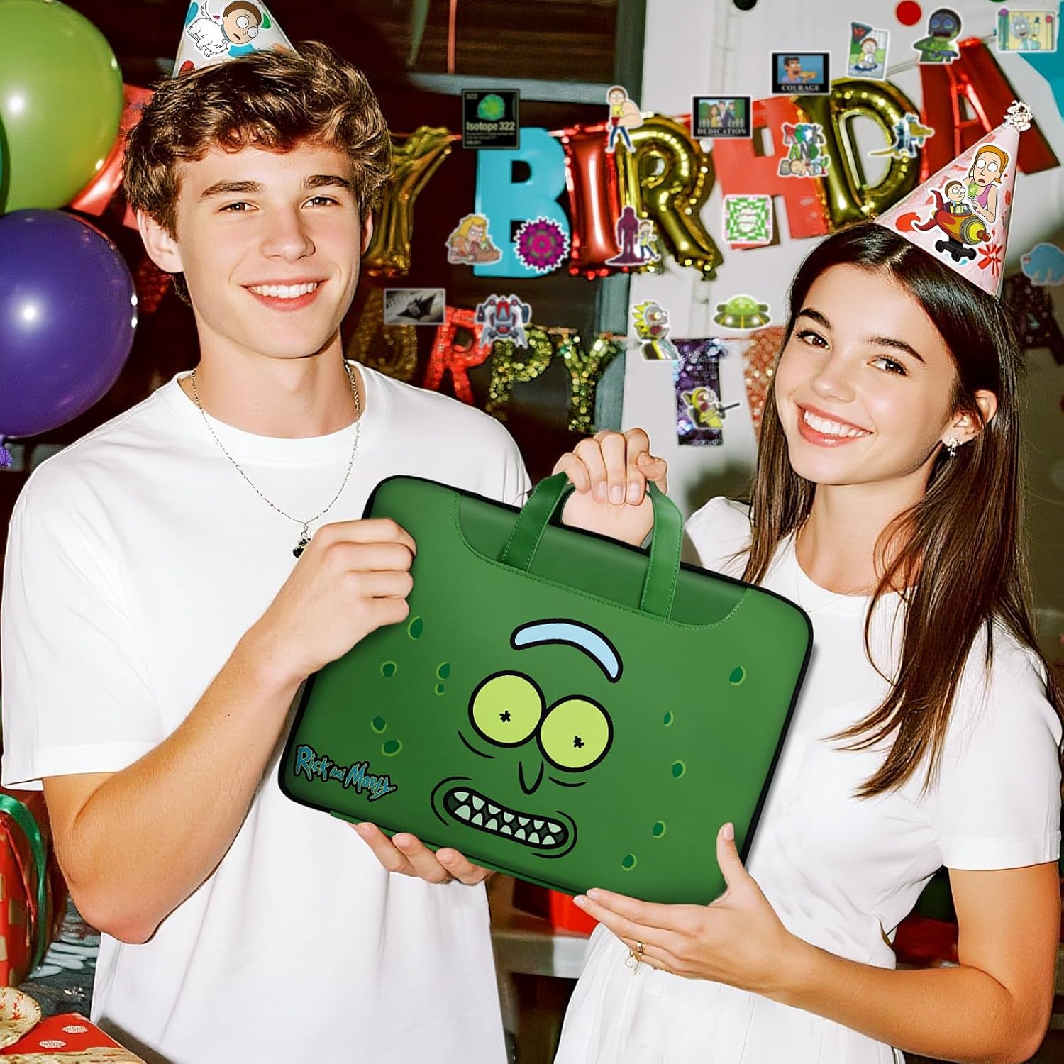 Rick and Morty Anime Laptop Bag, Black Funny Computer Shoulder Bag for College Office Clinical Gym Travel, Large Capacity Notebook Protect Bags for Teacher, Senior/Junior Students, Worker (Green)