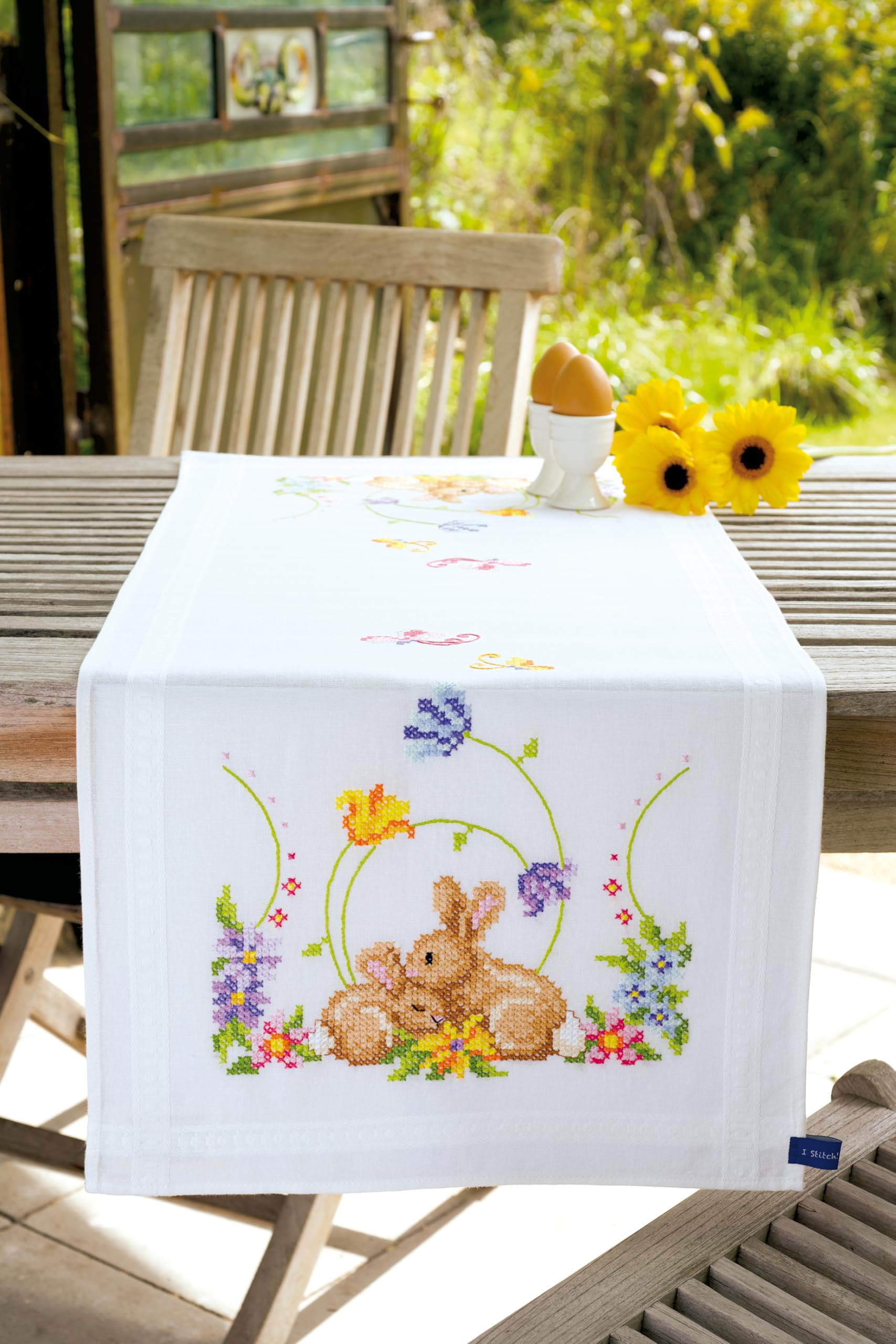 Vervaco "Rabbits Runner Embroidery, 100 Percent Cotton, Multi-Colour