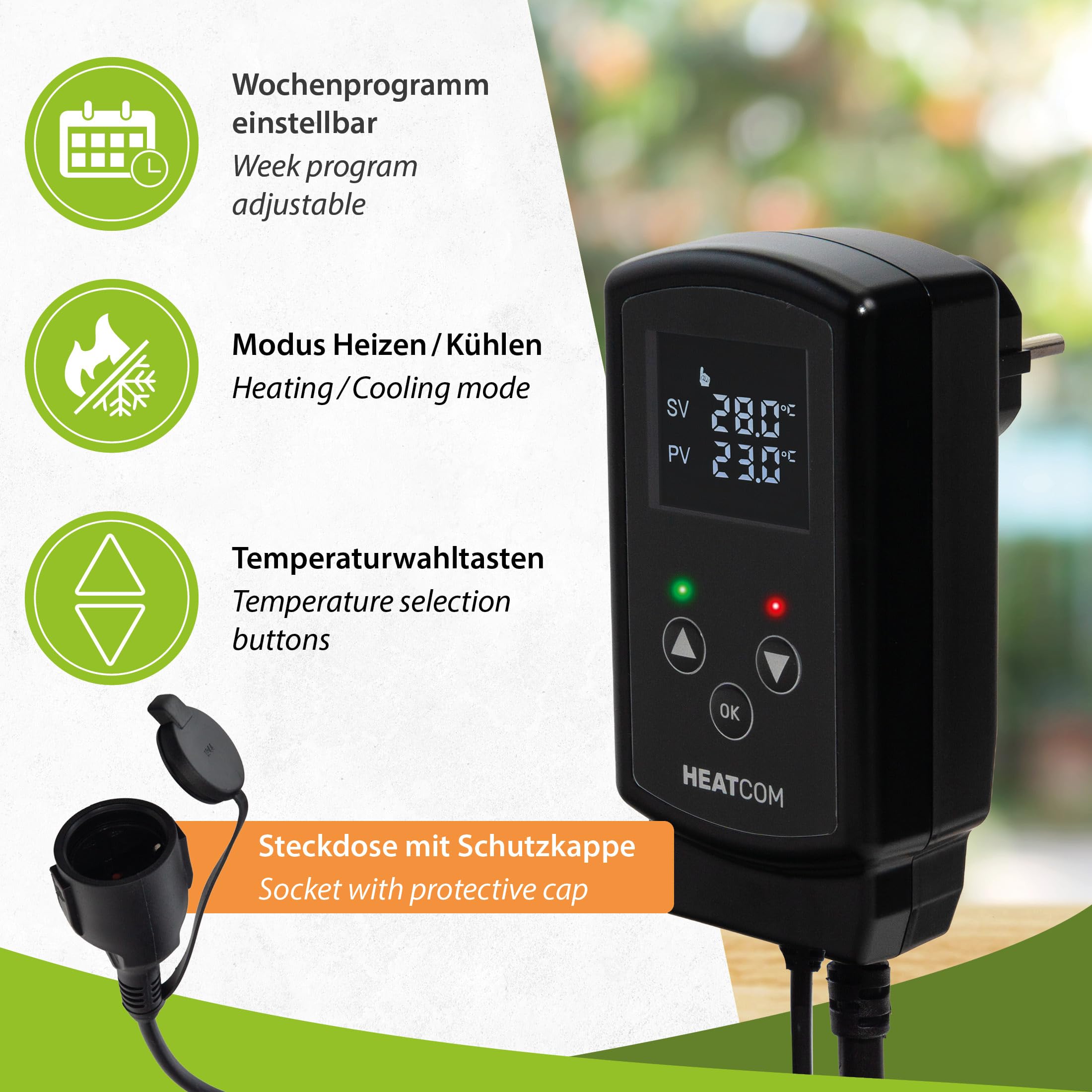 HC200 UNI termostat do gniazdka zewnętrznego, czujnik 2 m, IP44, 3000 W
