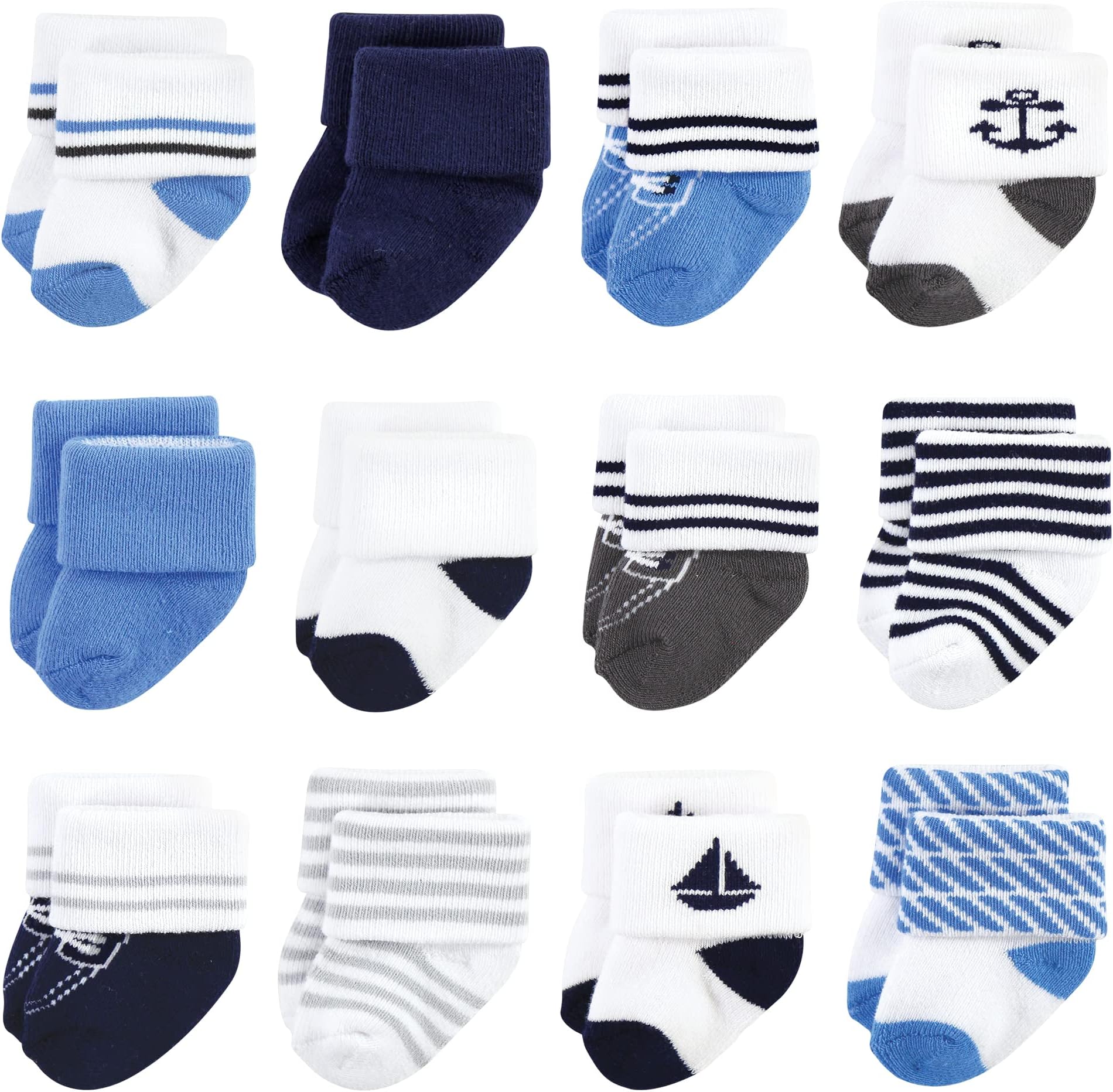 Hudson Baby Unisex Baby Cotton Rich Newborn and Terry Socks, Nautical, 6-12 Months