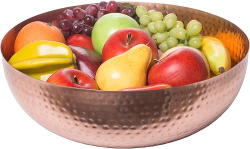 Red Co. 13" Elegant Handcrafted Hammered Round Bowl, Decorative Centerpiece,