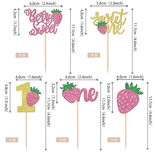 Miniatura 2 de 30 piezas de decoración para cupcakes con purpurina y bayas dulces para primer cumpleaños, para temática de frutas, baby shower, niños y niñas,