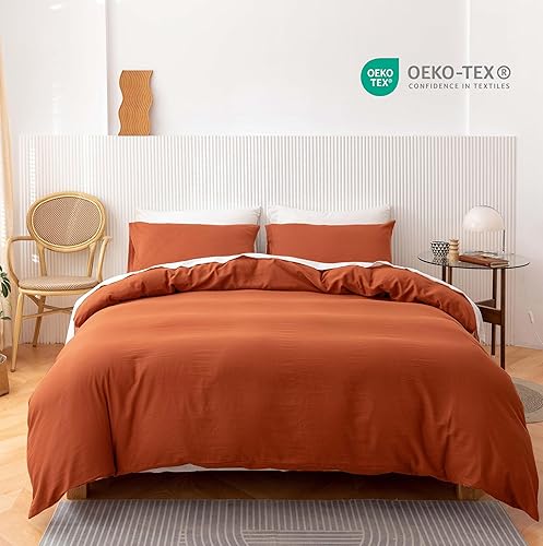 Miniatura 3 de HeimenAogo Juego de funda de edredón de algodón de 600 hilos, tamaño individualindividual XL, ultra suave y transpirable, con cierre de cremallera,