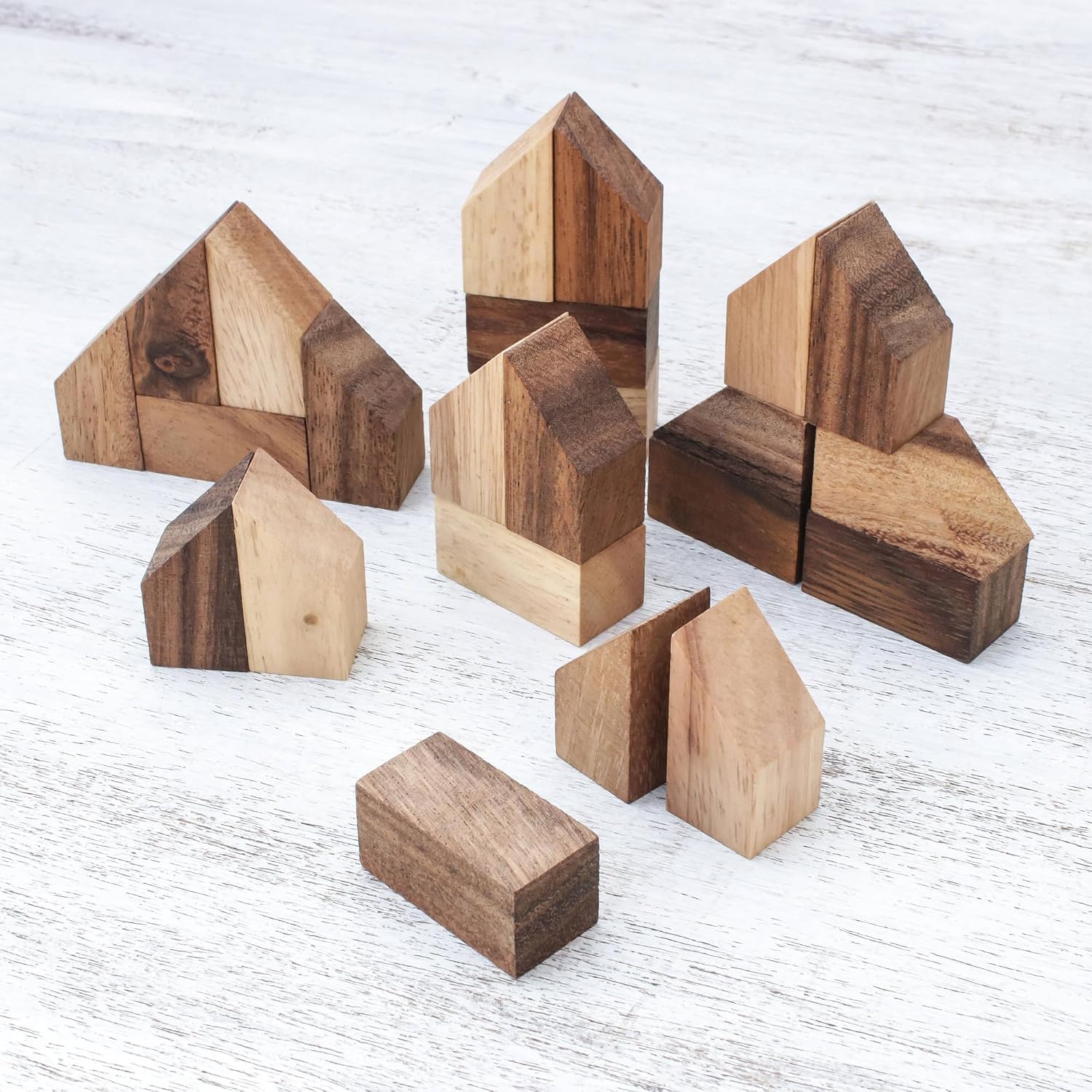NOVICA Artisan Handmade Wood Game Raintree City Builder from Thailand 37 Piece Brown Chess Sets Games Other [Box 1.9in H x 10in W x 3in D Pieces 37 1.6in H x 0.8in W x 0.8in D] ' Home Town' 37