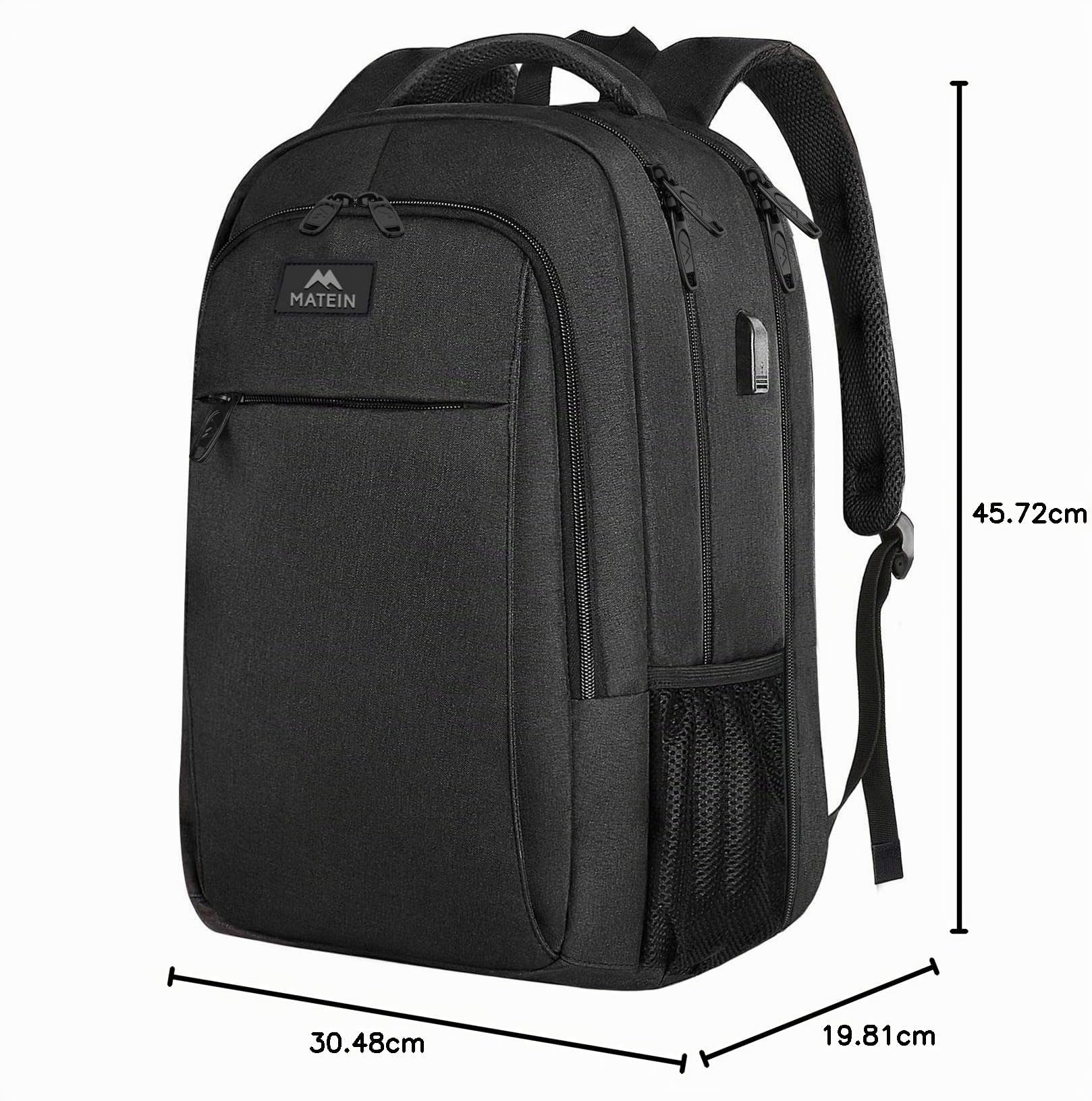 MATEIN Sac à Dos Ordinateur Portable 15.6 Pouces, Imperméable Antivol pour Travail Collège, Noir
