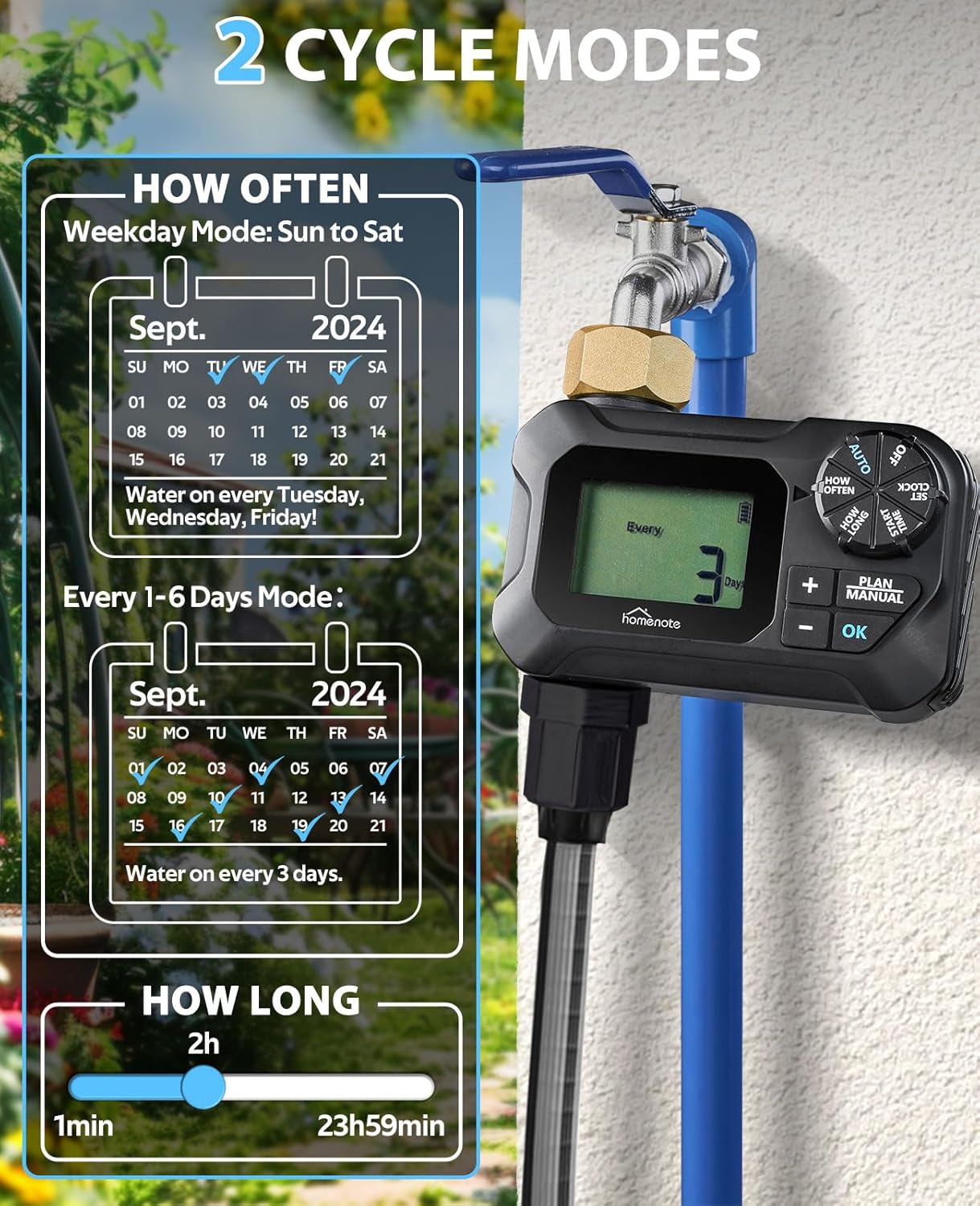 homenote Automatic Misting Cooling System with Timer, 46FT Misting Line, 10 Brass Nozzles, 3/4" Brass Adapter, 10 Pack Brass Nozzles Plugs for Patio Cooling and Garden Watering