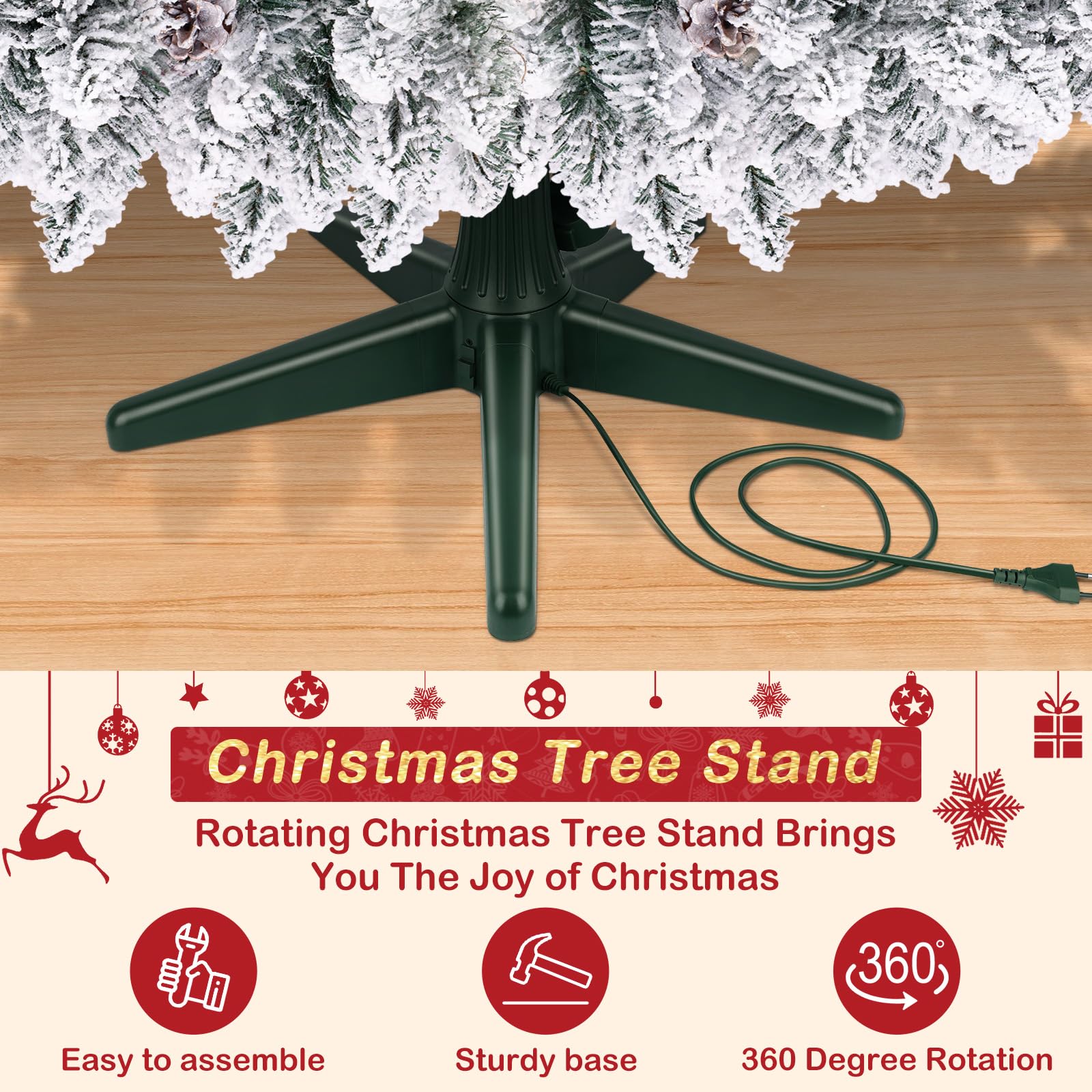 Vexalify Christmas Tree Stand, 360 ° Rotating Christmas Tree Stand with 3 Trunk Diameter Adapters, Sturdy Base, Supports Artificial Trees up to 7.8 Feet, for Artificial Christmas Trees