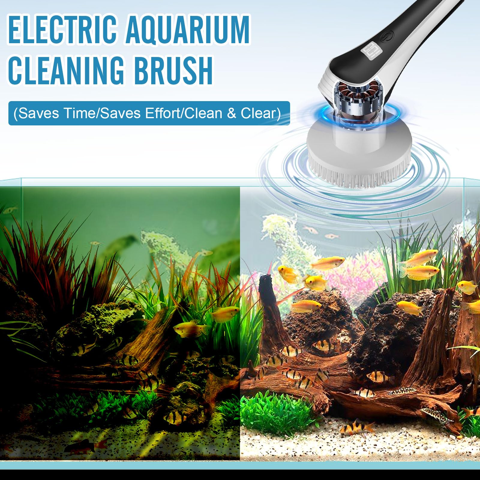 Nettoyeur électrique 6 en 1 pour Aquarium, Brosse de Nettoyage rotative étanche IPX8, Nettoyeur de Gravier et changeur d'eau, kit d'outils avec poignée réglable