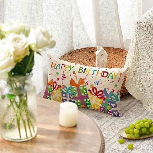 Miniatura 3 de AVOIN colorlife Funda de almohada de feliz cumpleaños, 12 x 20 pulgadas, regalo de cumpleaños, decoración al aire libre para sofá, casa de campo